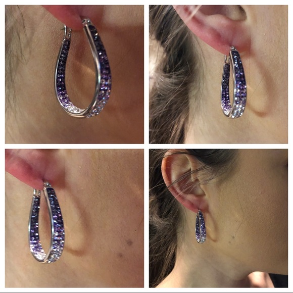 NEW SWAROVSKI CRYSTAL INSIDE OUT PURPLE HOOPS - Picture 2 of 5